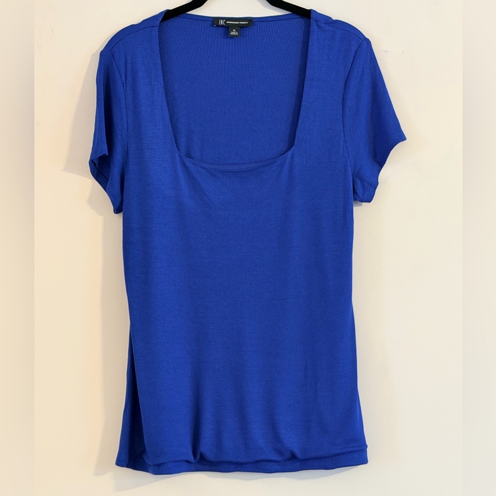 INC International Concepts Blue Short Sleeve Ribbed Top Size XL